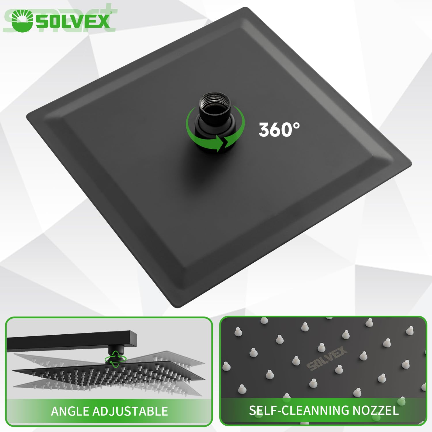 Solvex set doccia pioggia 8 pollici nero opaco acciaio inox