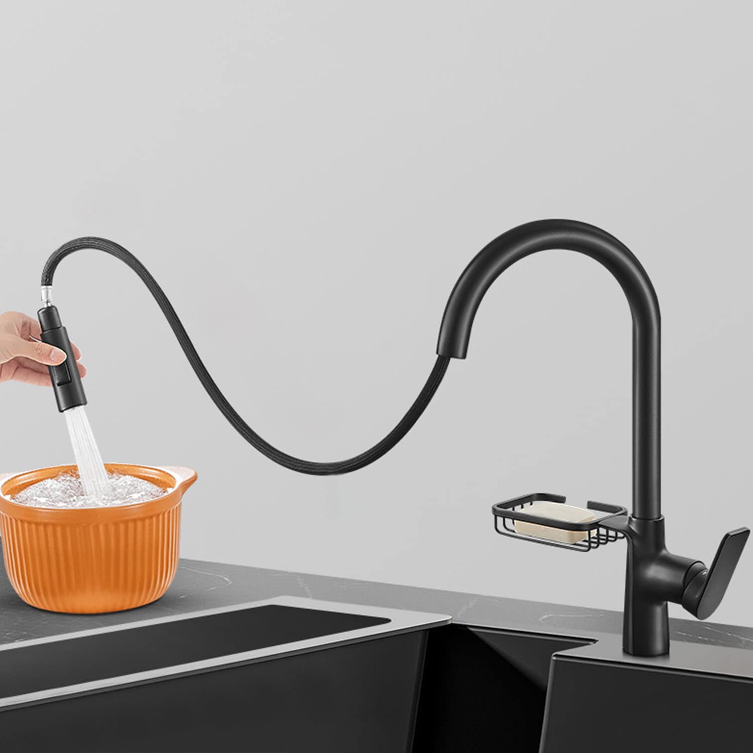Solvex SP-10044-N rubinetto cucina nero acciaio inox