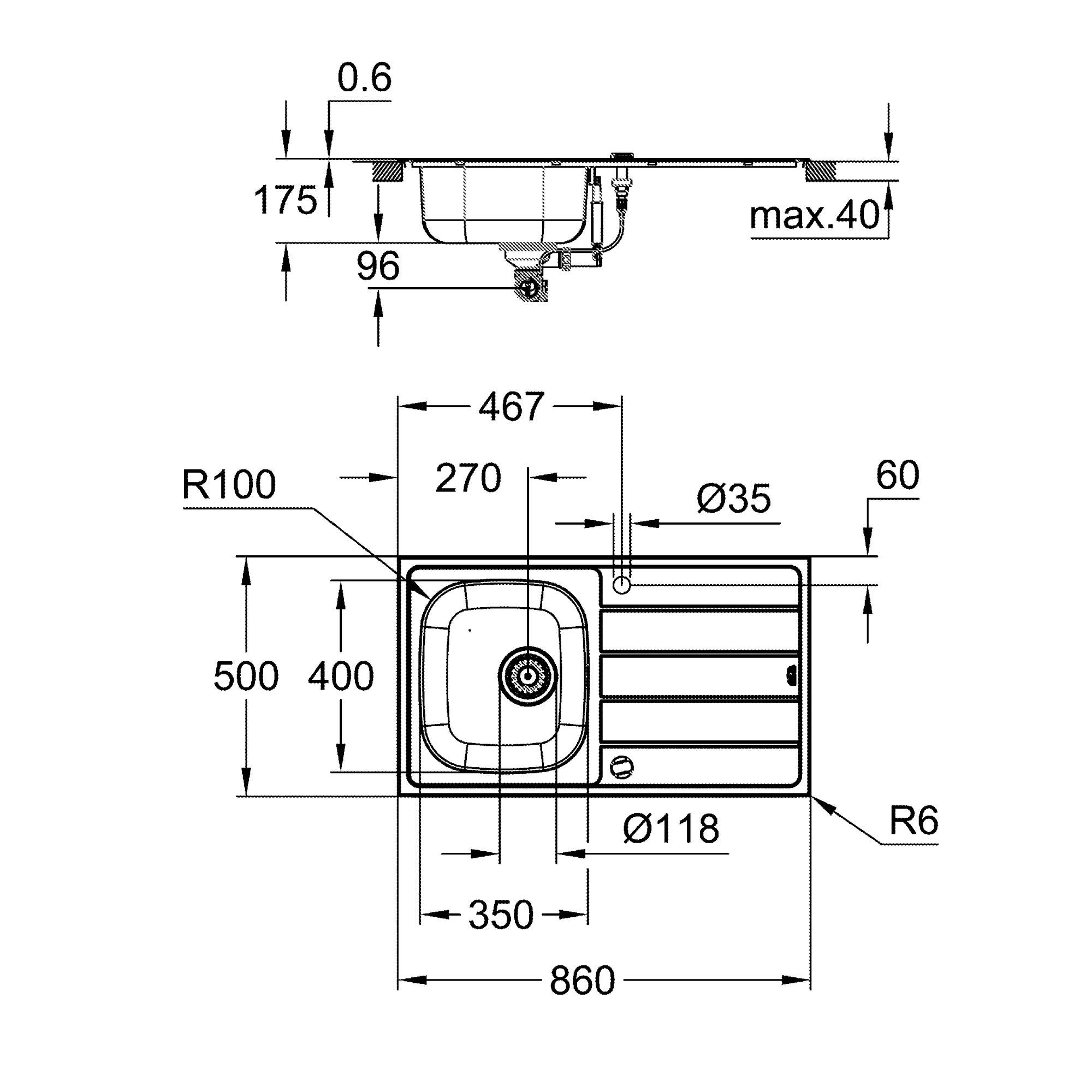 Grohe K200 31552SD1 Lavello Cucina 1 Vasca Inox Sopratop 86x50