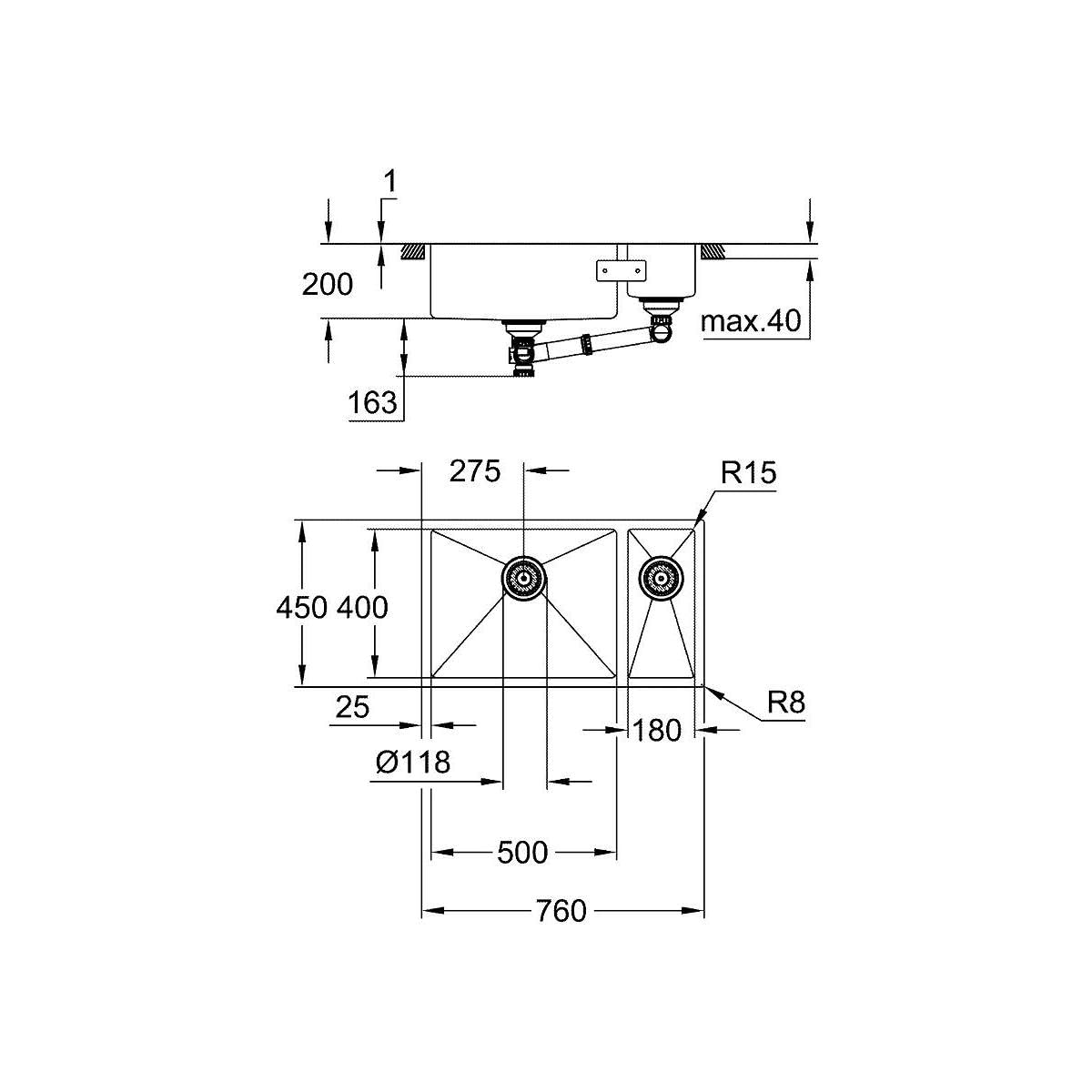 Grohe K700U 31575SD1 lavello cucina 1,5 vasche inox