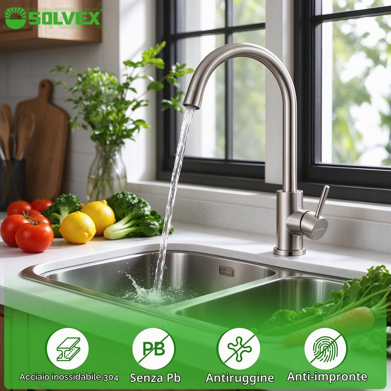 Solvex SP-10020 miscelatore cucina nichel spazzolato acciaio inox