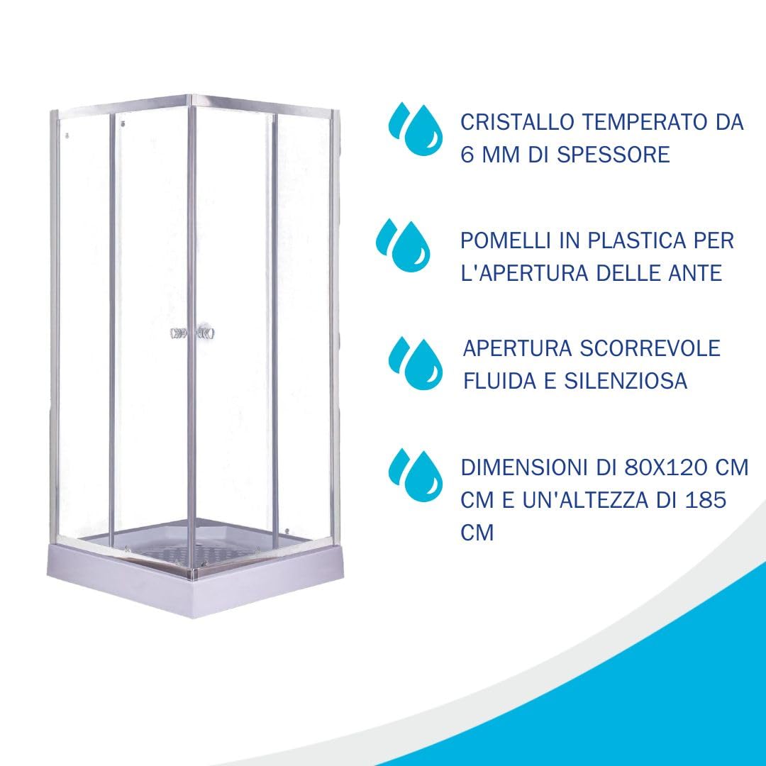 Fluxy Giada box doccia 80x120x185 cm scorrevole 6 mm
