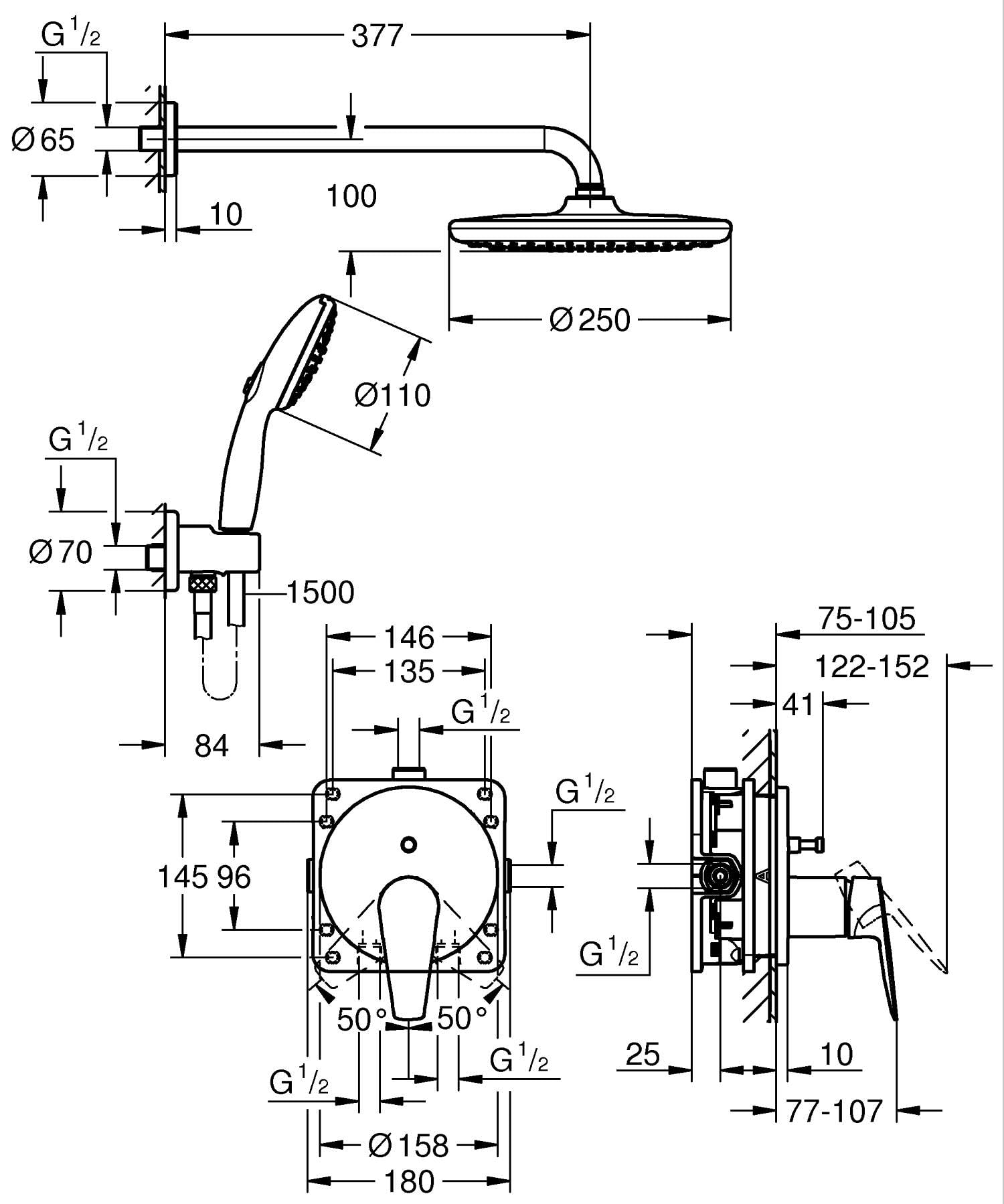 GROHE Start Edge 25293000 sistema doccia incasso cromo 2 vie