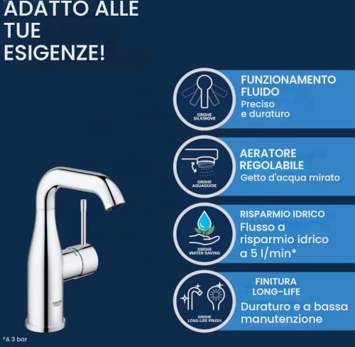 GROHE Essence 23798001 Miscelatore Lavabo Cromo con Piletta