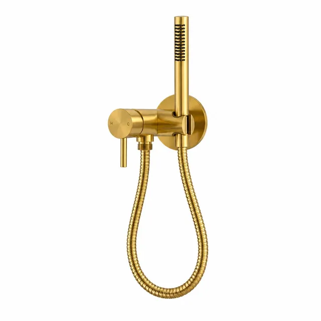 Sined set miscelatore doccia oro con attacco doccino inox