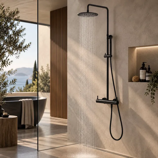 Sined Levante doccia a parete nero soffione 25 cm