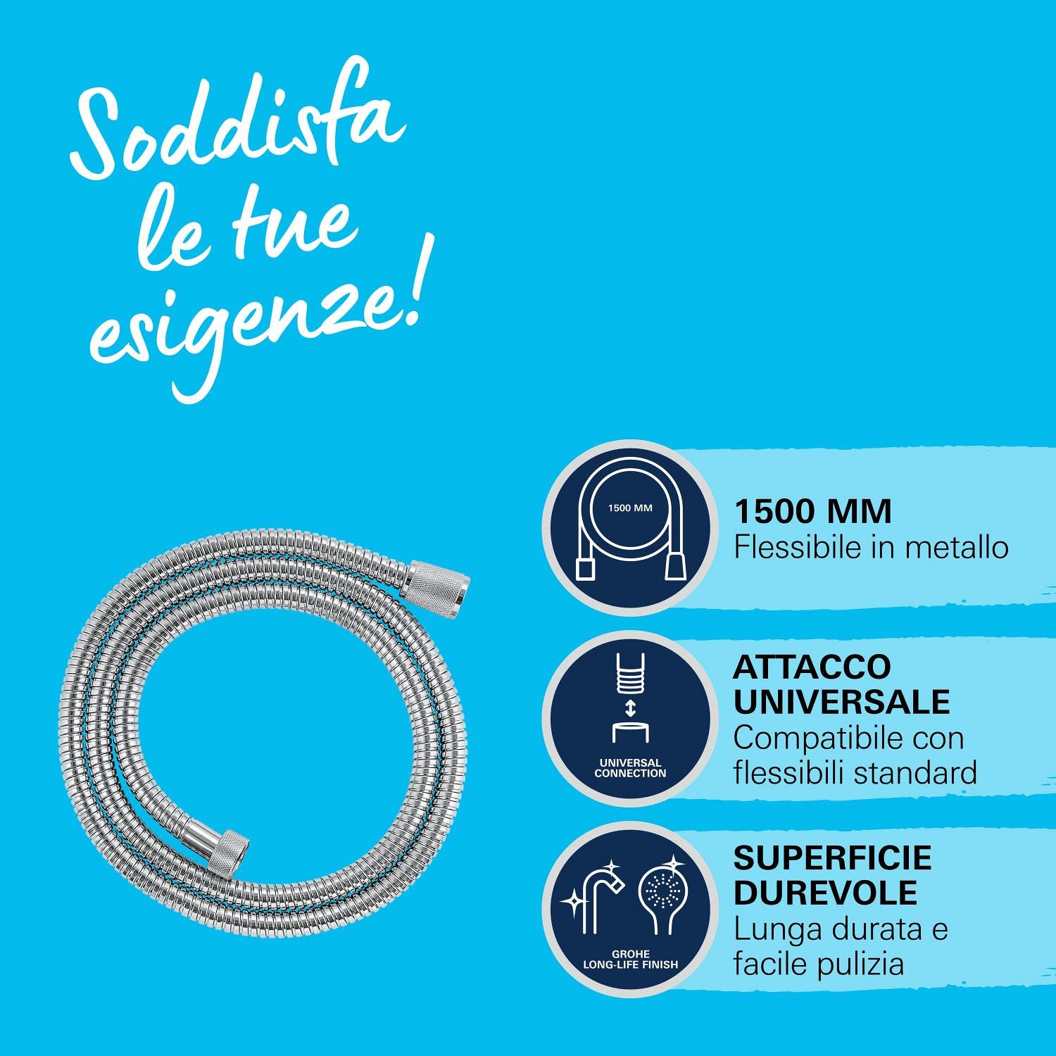 Grohe VitalioFlex 27502001 Flessibile Doccia 1,5 m Metallo