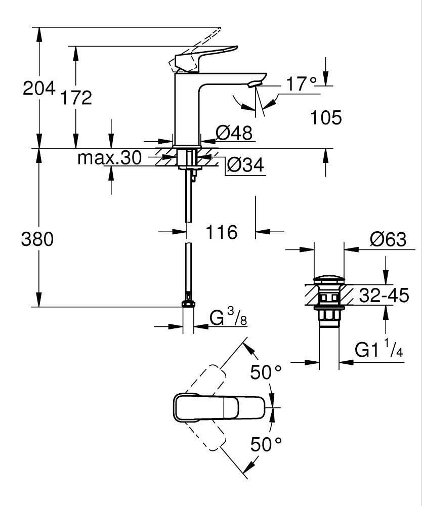 Grohe Dice 1018330000 Miscelatore Lavabo Cromo Risparmio Idrico