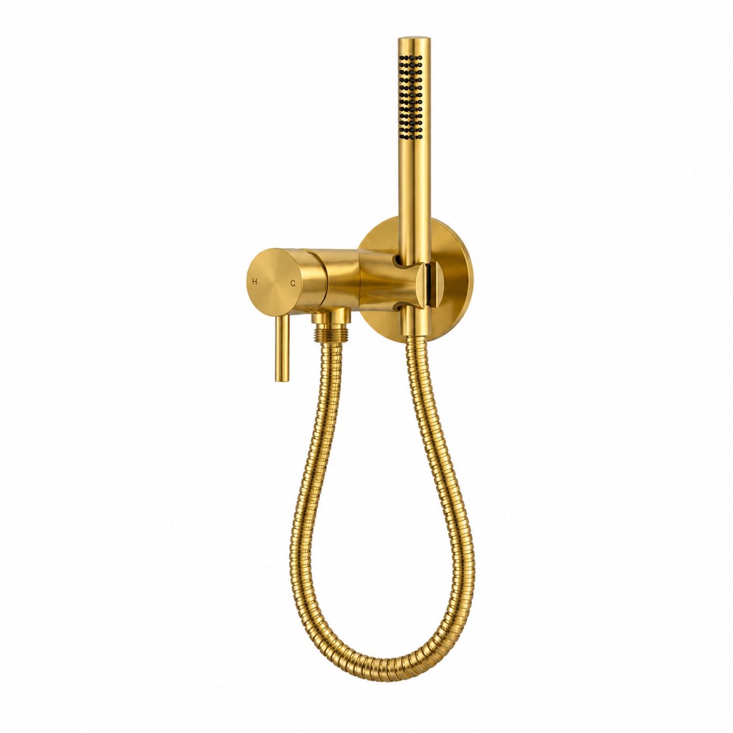 Sined set miscelatore doccia oro con attacco doccino inox