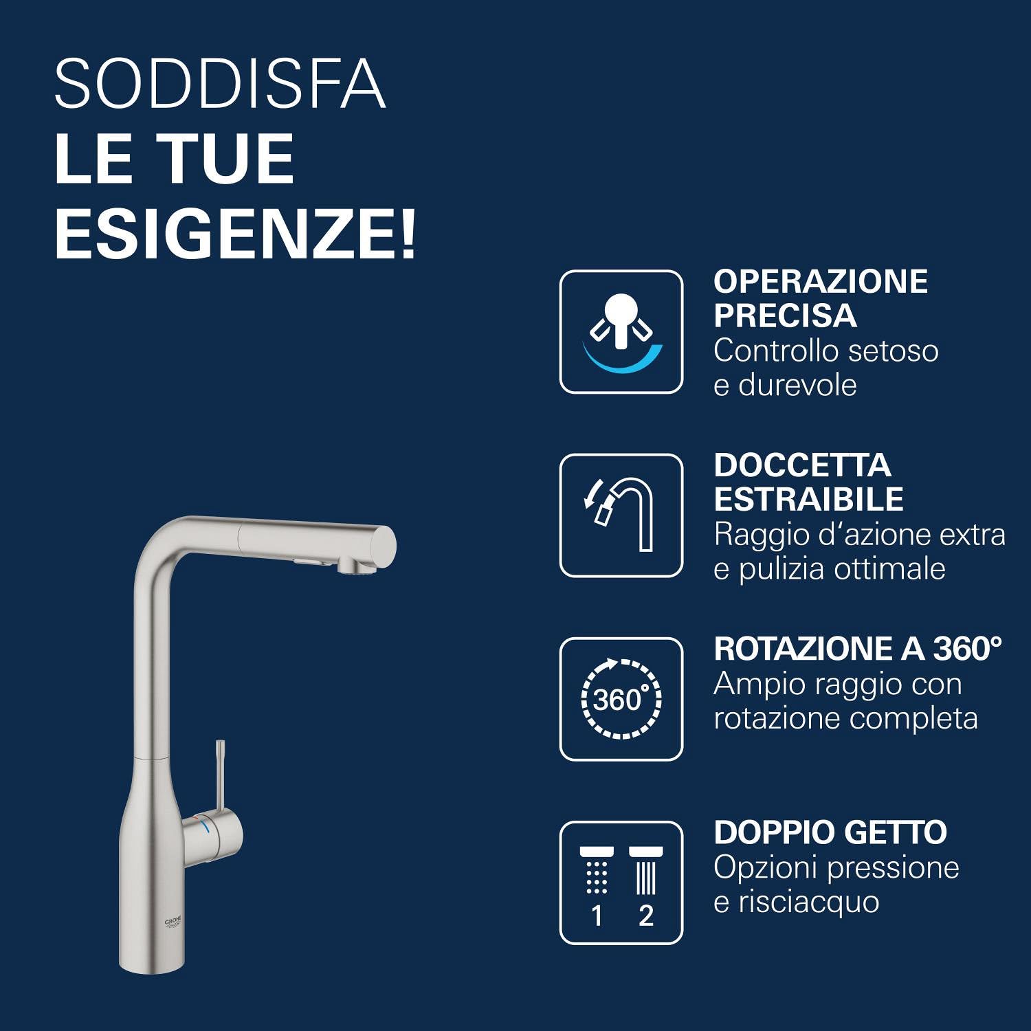 GROHE Essence 30270DC0 miscelatore cucina bocca alta